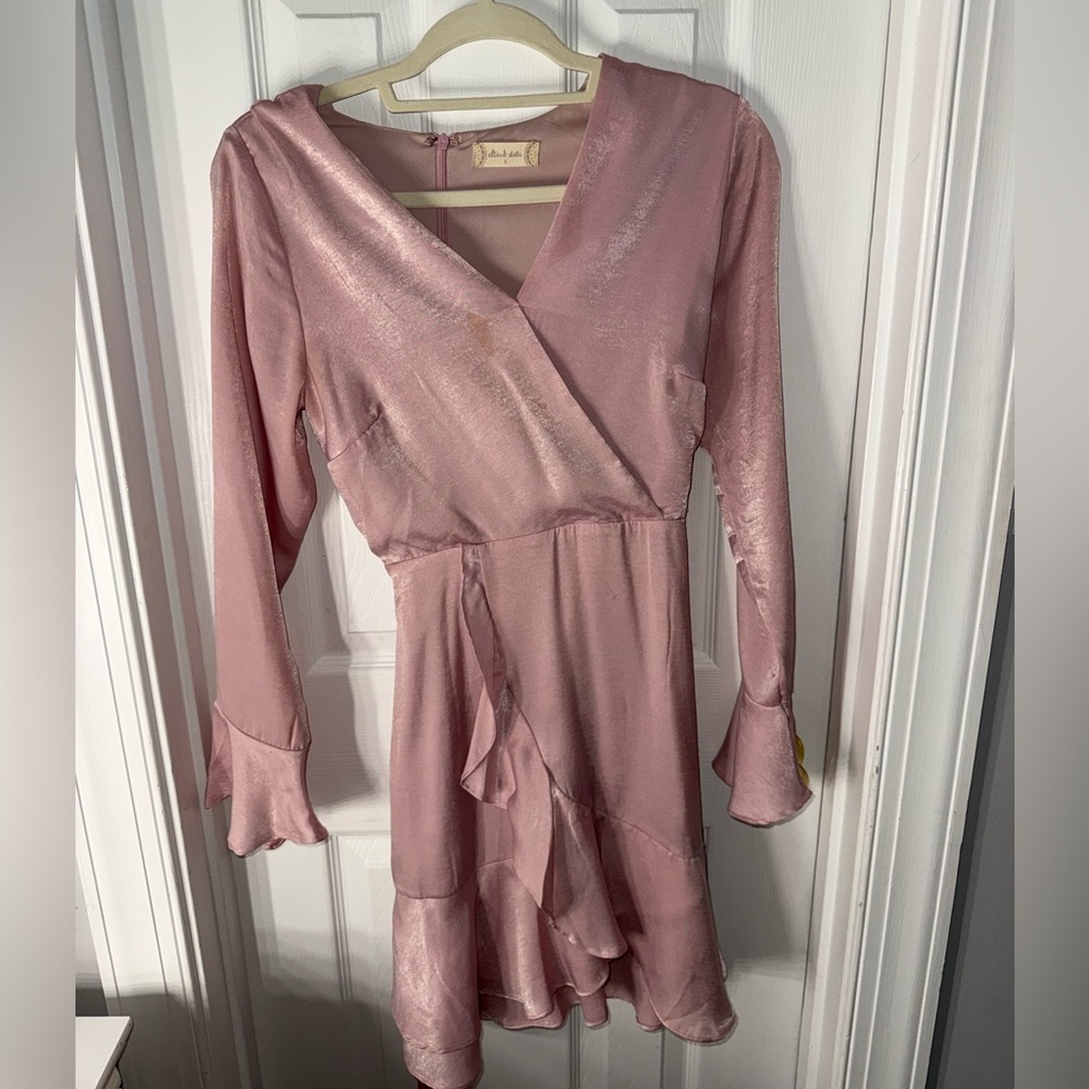 Altard state Pink Wrap Dress with Ruffle Hem